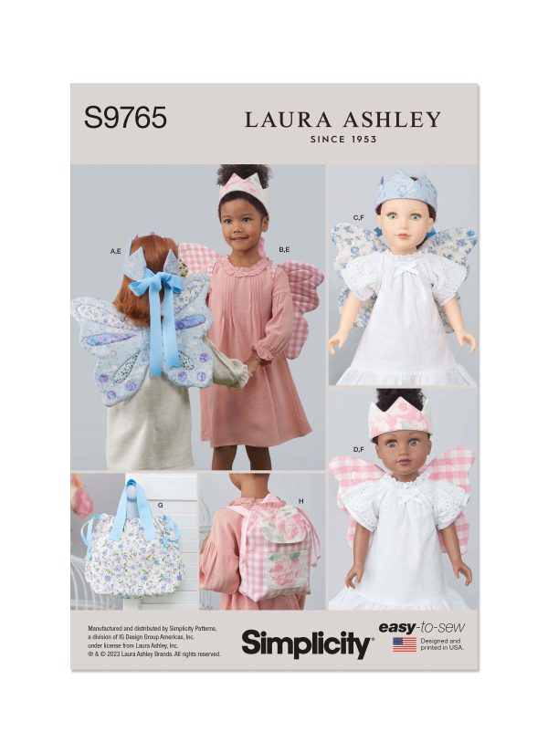 Simplicity Sewing Pattern S9765 Children's Wings in Sizes S-M-L, Crown, Tote, Backpack and Wings and Crown for Doll or Plush Animals by Laura Ashley