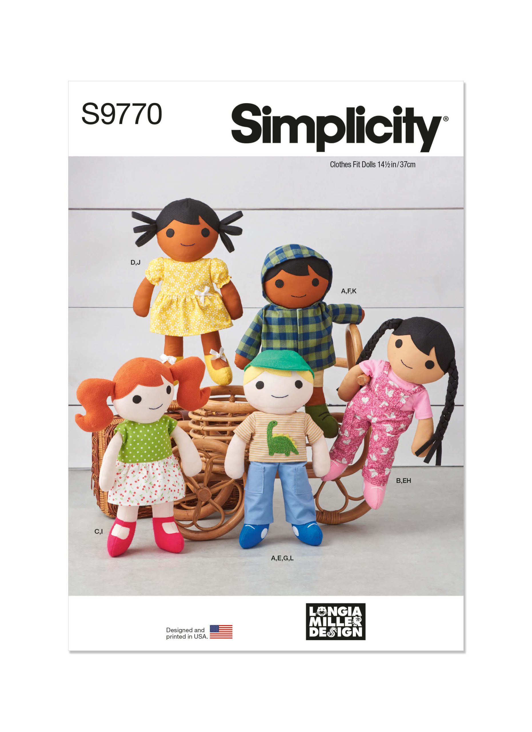 Simplicity Sewing Pattern S9770 14 1/2″ Cloth Dolls and Clothes by Longia Miller