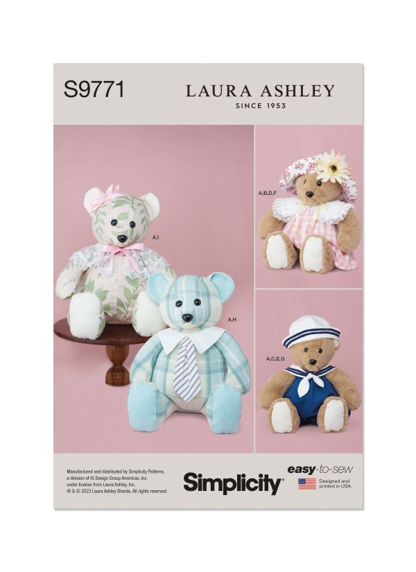 Simplicity Sewing Pattern S9771 Plush Bear with Clothes and Hats by Laura Ashley