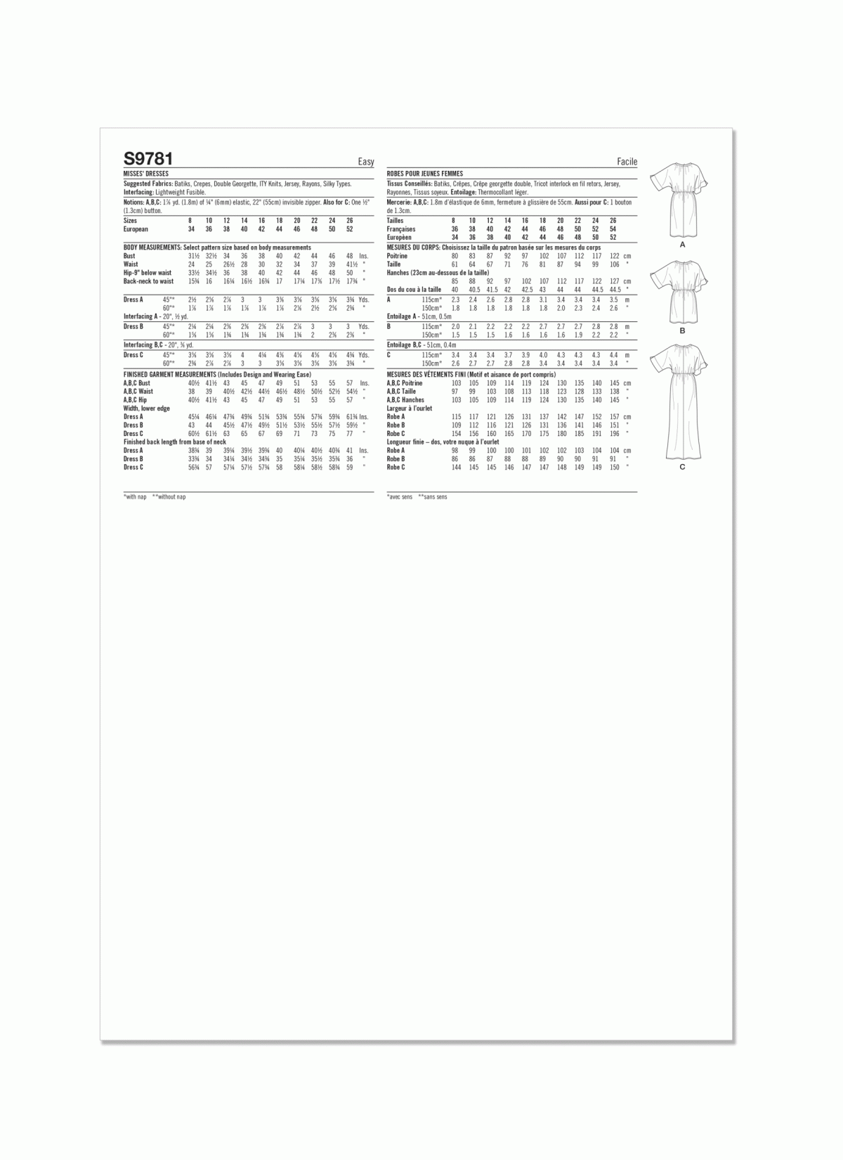 Simplicity Sewing Pattern S9781 Misses' Dresses