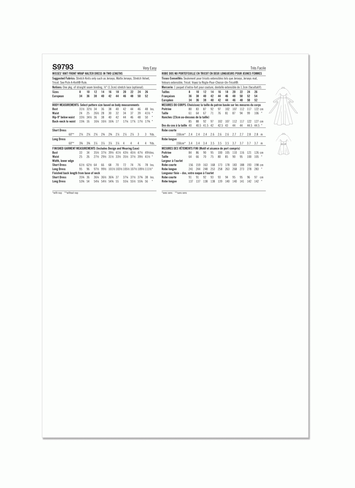 Simplicity Sewing Pattern S9793 Misses' Knit Front-Wrap Halter-Dress in Two Lengths