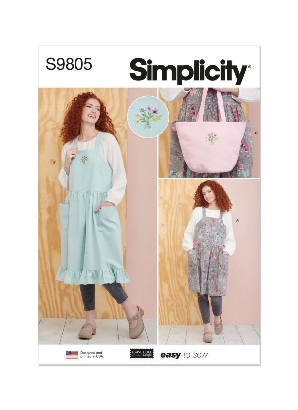 Simplicity Sewing Pattern S9805 Misses' Pinafore Aprons and Tote by Elaine Heigl Designs