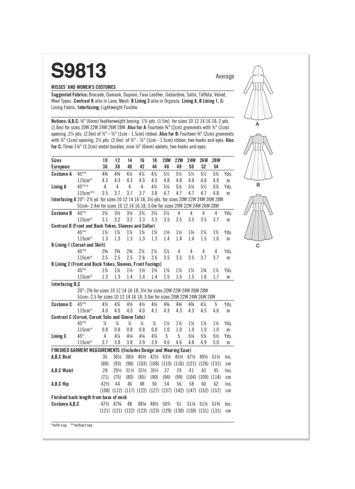 Simplicity Sewing Pattern S9813 Misses' and Women's Costumes