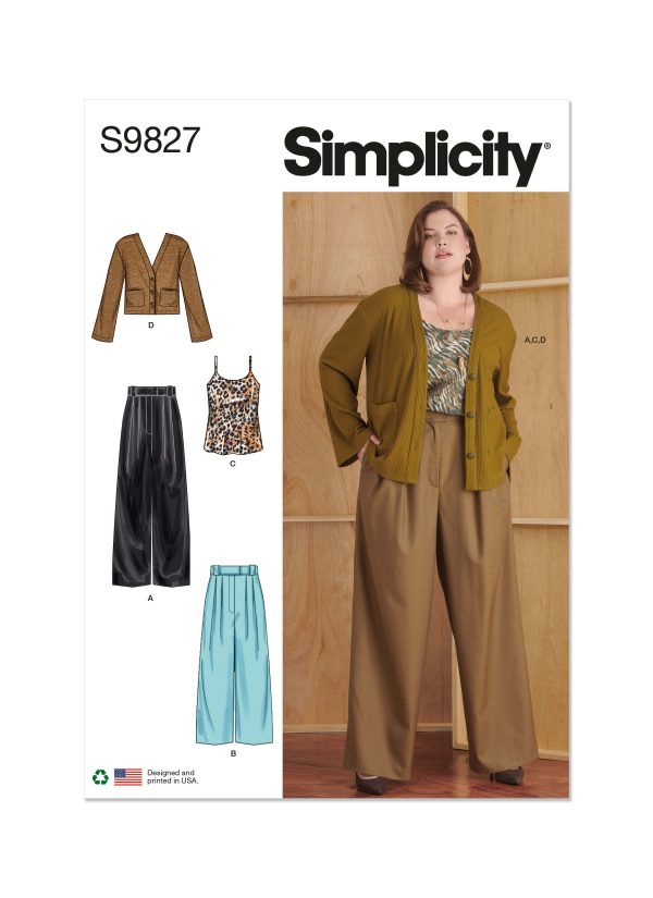 Simplicity Sewing Pattern S9827 Women's Trousers in Two Lengths, Camisole and Cardigan