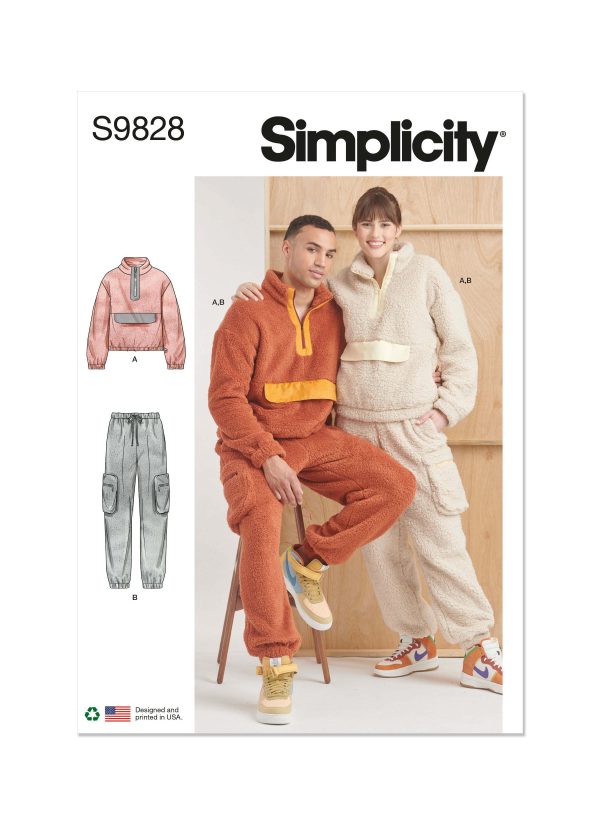 Simplicity Sewing Pattern S9828 Unisex Sweatshirt and Bottoms