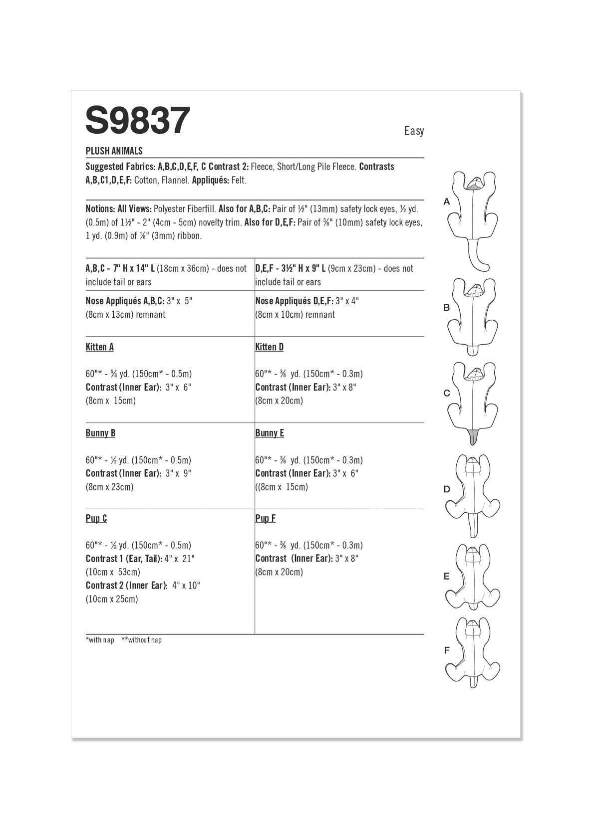 Simplicity Sewing Pattern S9837 Plush Animals by Carla Reiss Design