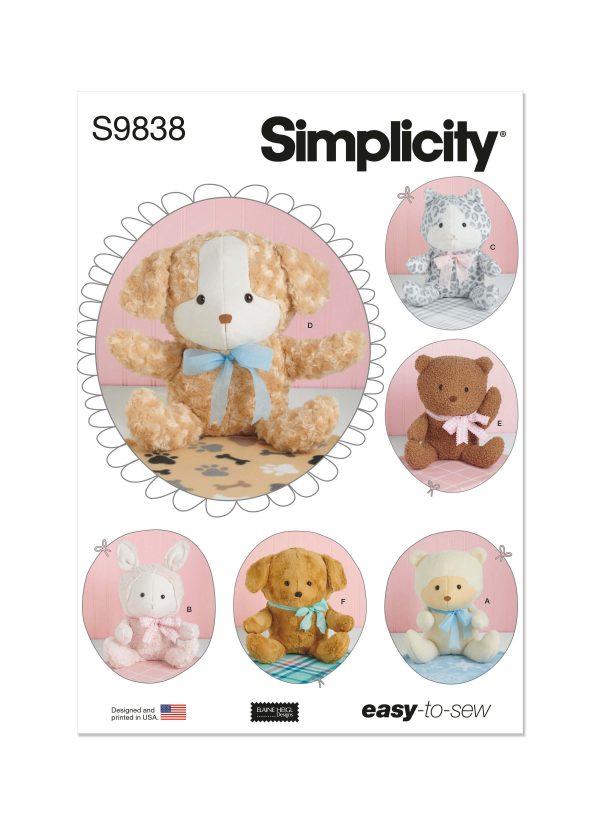 Simplicity Sewing Pattern S9838 Plush Animals and Blanket by Elaine Heigl Designs