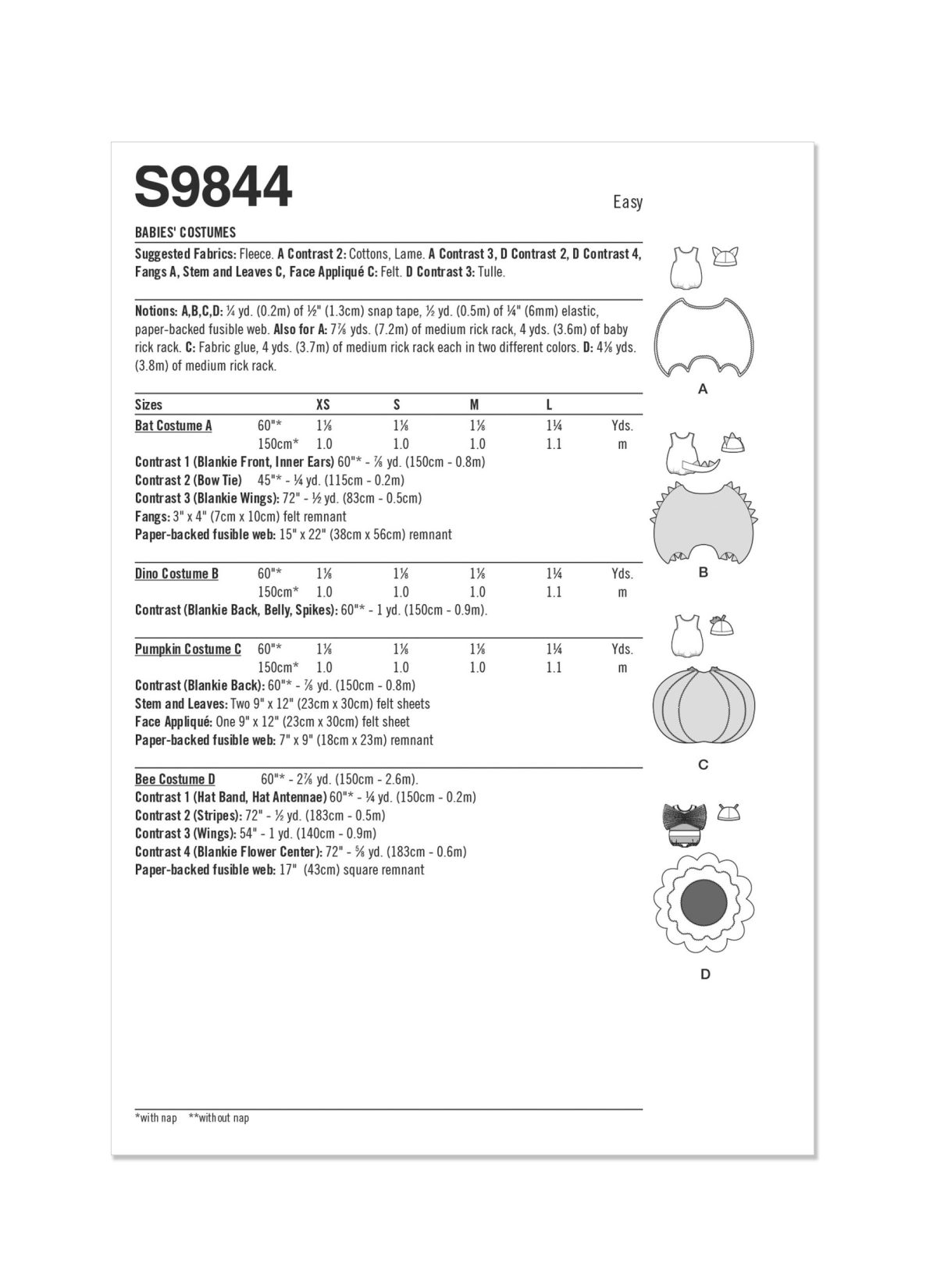 Simpllcity Sewing Pattern S9844 Babies' Costumes