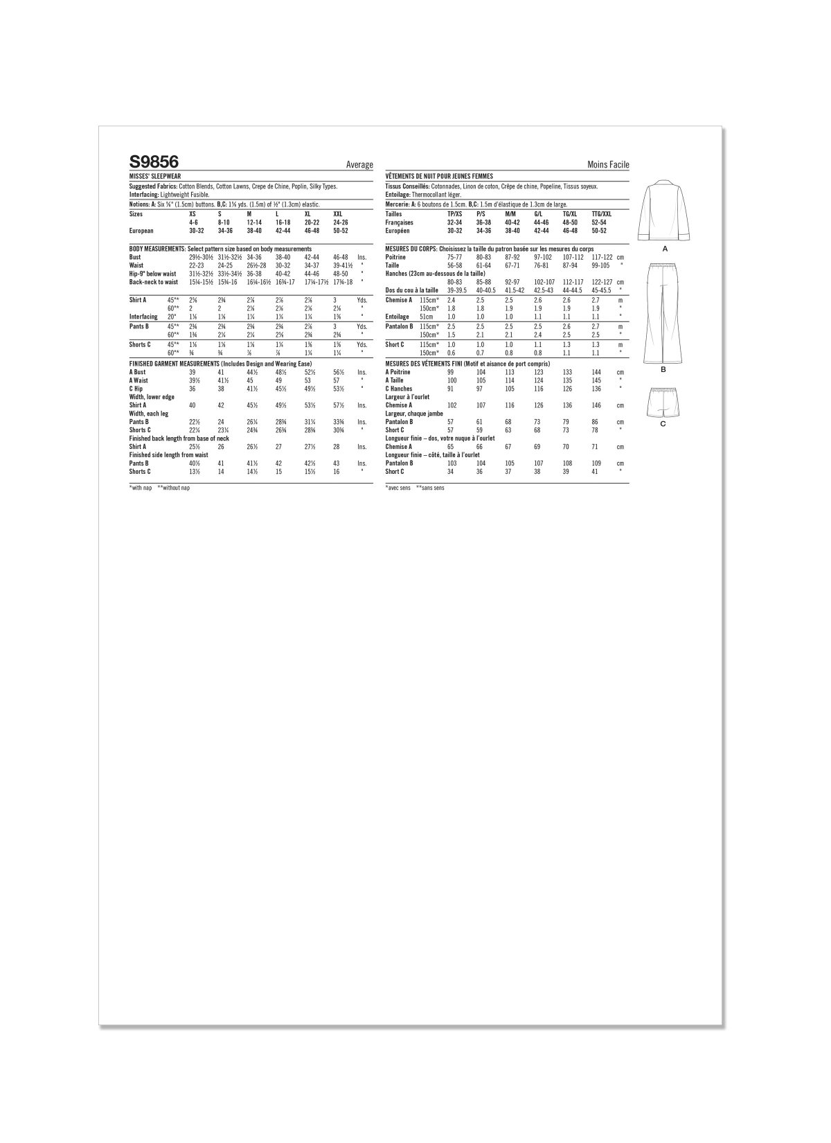 Simplicity Sewing Pattern S9856 Misses' Sleepwear