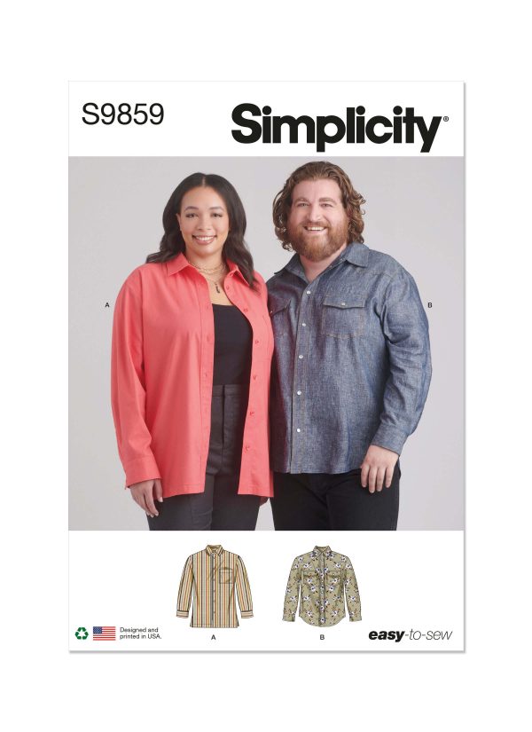 Simplicity Sewing Pattern S9859 Plus Size Unisex Shirts