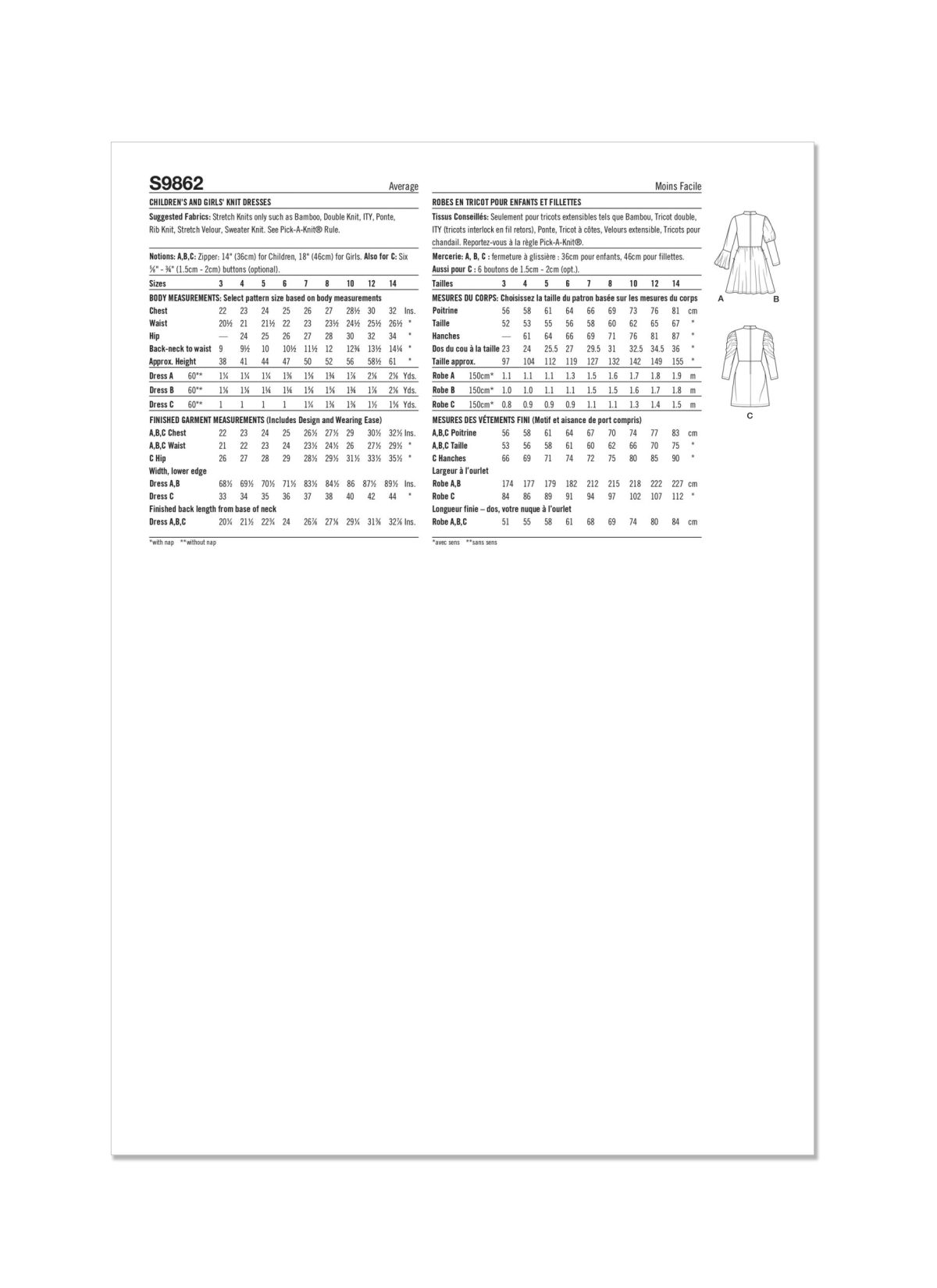 Simplicity Sewing Pattern S9862 Children's and Girls' Knit Dresses