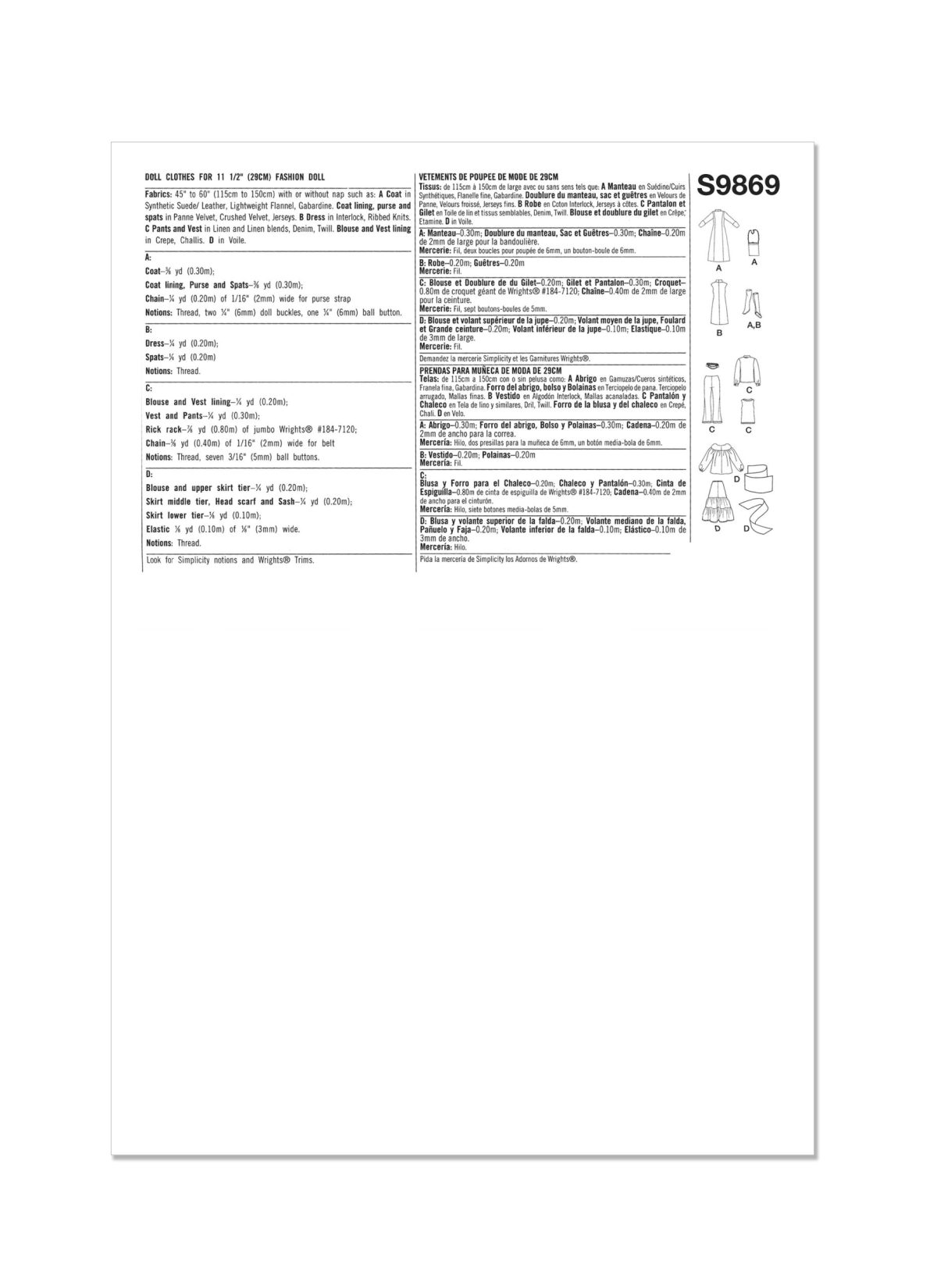 Simplicity Sewing Pattern S9869 Doll Clothes for 11 1/2" Fashion Doll by Theresa LaQuey