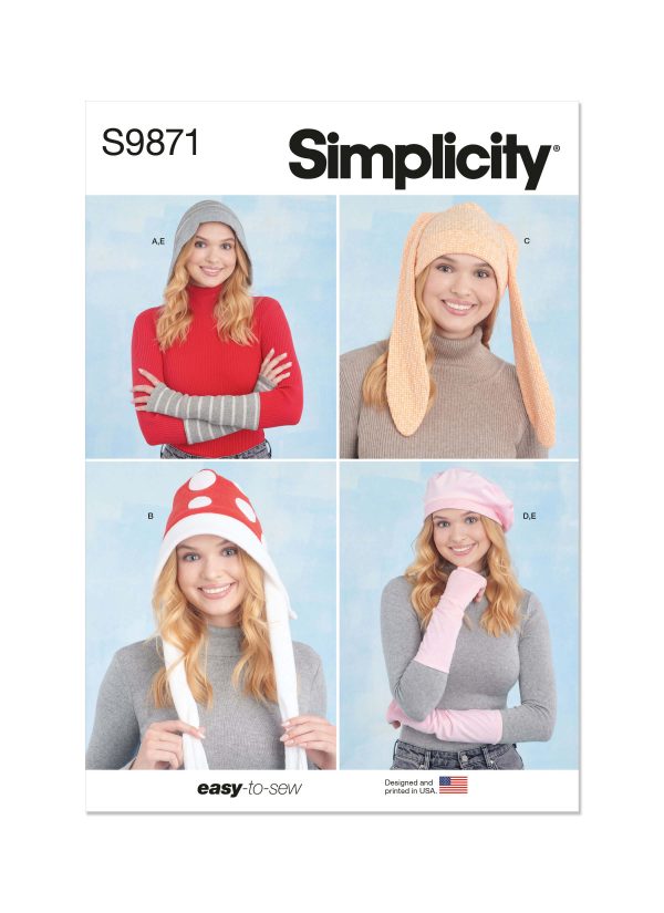 Simplicity Sewing Pattern S9871 Knit Hats and Arm Warmers