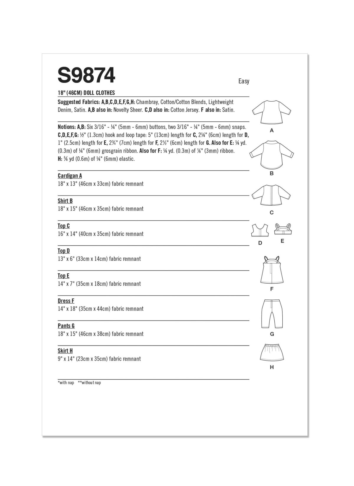 Simplicity Sewing Pattern S9874 18" Doll Clothes by Carla Reiss Design