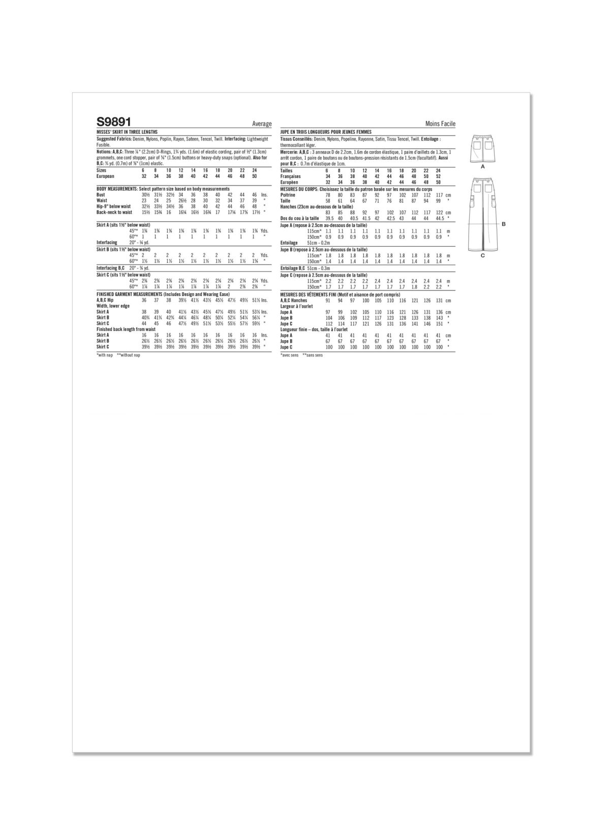 Simplicity Sewing Pattern S9891 Misses' Skirt In Three Lengths