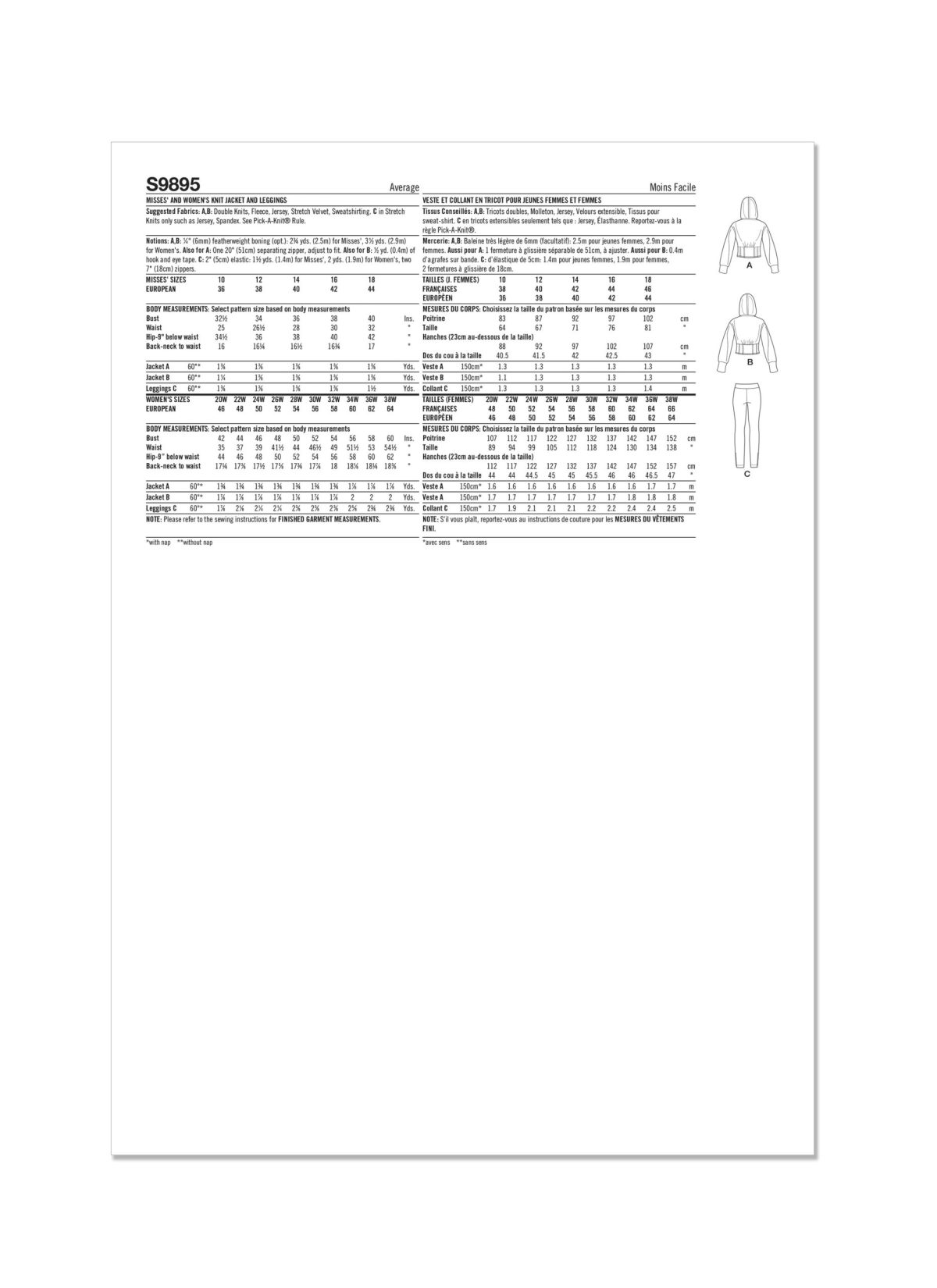 Simplicity Sewing Pattern S9895 Misses' and Women's Jacket and Knit Leggings