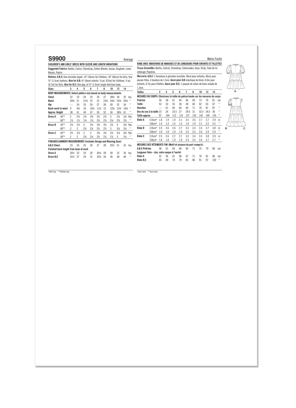 Simplicity Sewing Pattern S9900 Children's and Girls' Dress with Sleeve and Length Variations