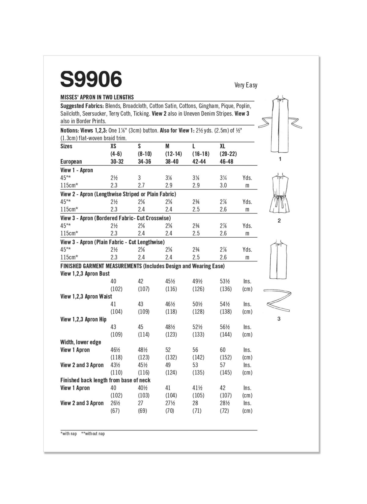 Simplicity Sewing Pattern S9906 Misses' Apron in Two Lengths
