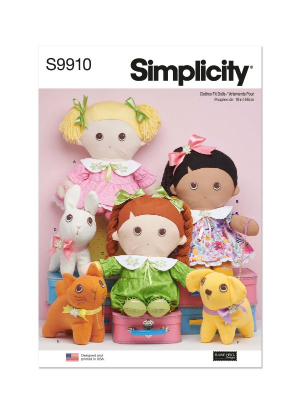 Simplicity Sewing Pattern S9910 Plush dolls with clothes and plush pets By Elaine Heigl Designs