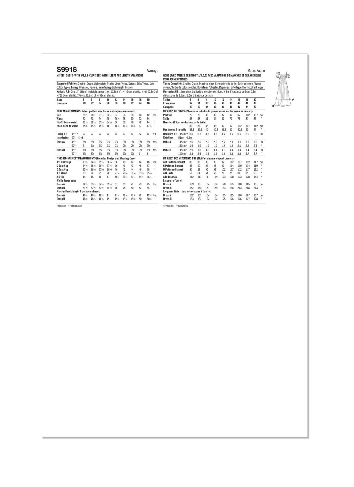 Simplicity Sewing Pattern S9918 Misses' Dress with Sleeve and Length Variations