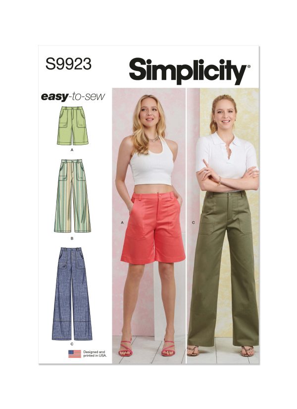 Simplicity Sewing Pattern S9923 Misses' Trousers in Two Lengths and Shorts