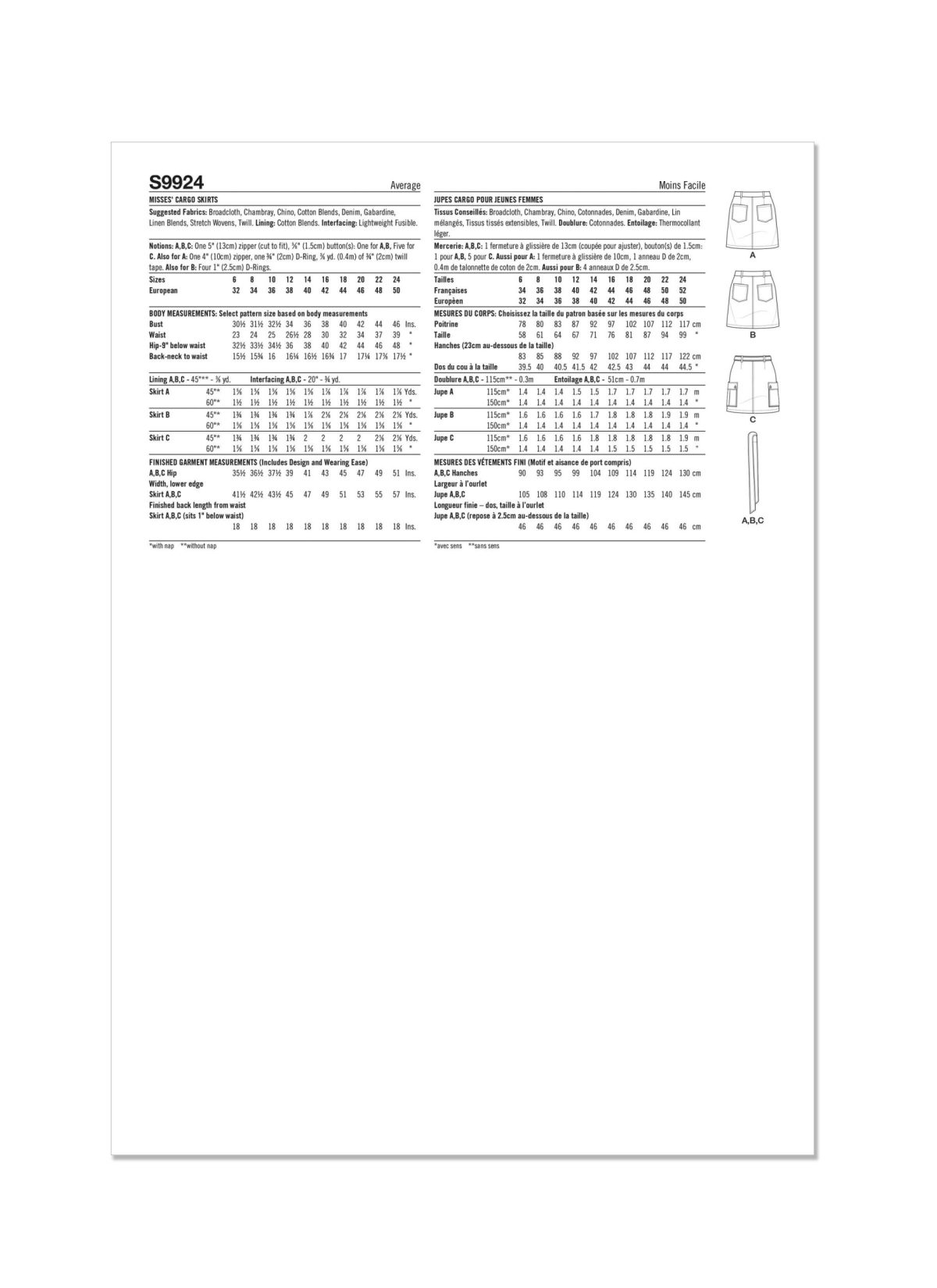 Simplicity Sewing Pattern S9924 Misses' Cargo Skirts