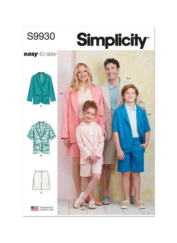 Simplicity Sewing Pattern S9930 Children's, Teens' and Adults' Blazers and Shorts