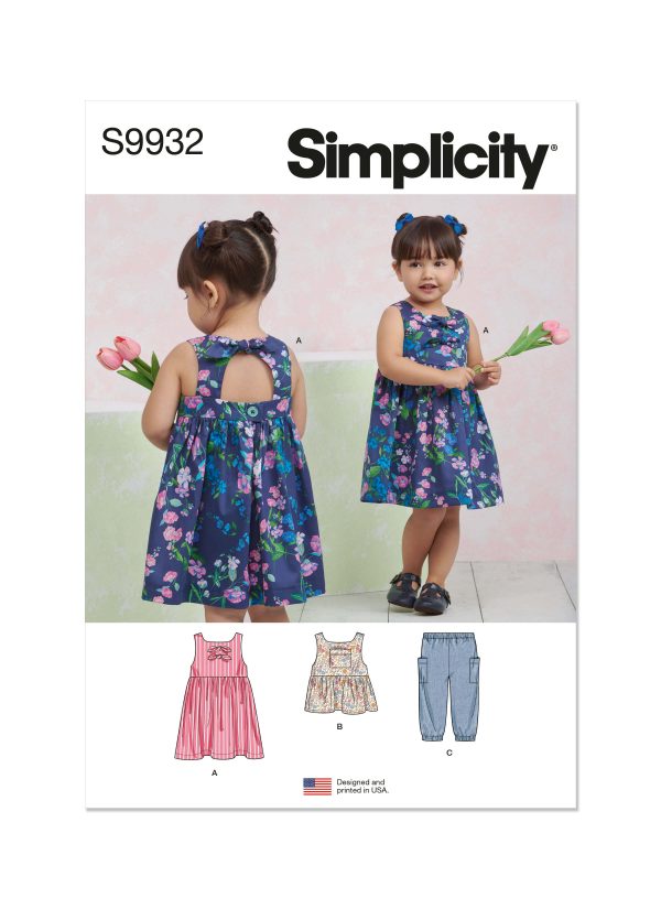 Simplicity Sewing Pattern S9932 Toddlers' Dress, Top and Trousers