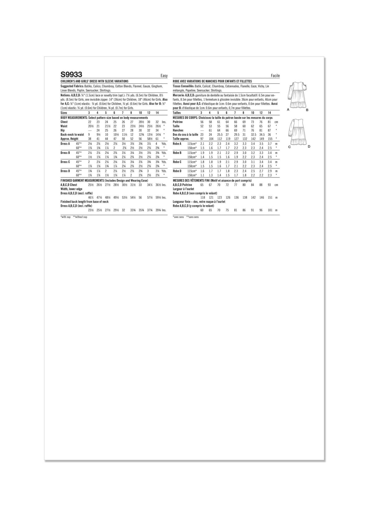 Simplicity Sewing Pattern S9933 Children's and Girls' Dress with