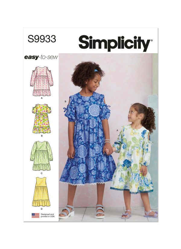 Simplicity Sewing Pattern S9933 Children's and Girls' Dress with Sleeve Variations