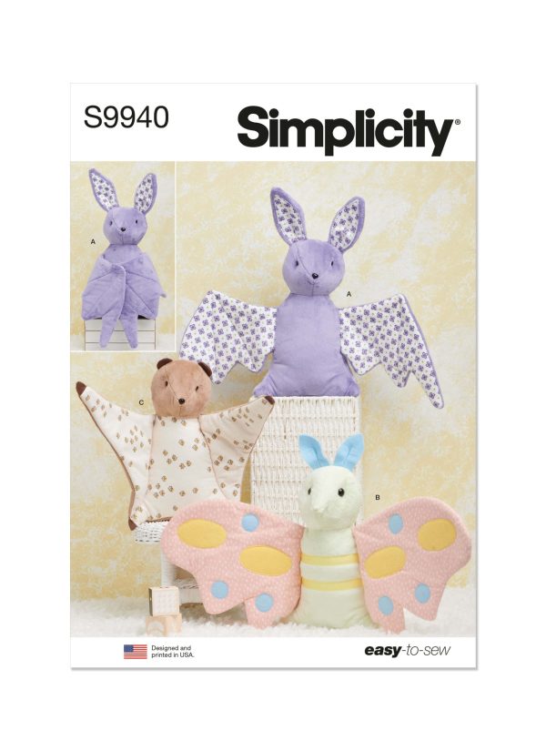 Simplicity Sewing Pattern S9940 Plush Toy Bat, Moth and Flying Squirrel