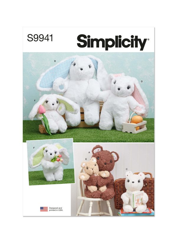 Simplicity Sewing Pattern S9941 Plush Bears and Bunnies in Three Sizes