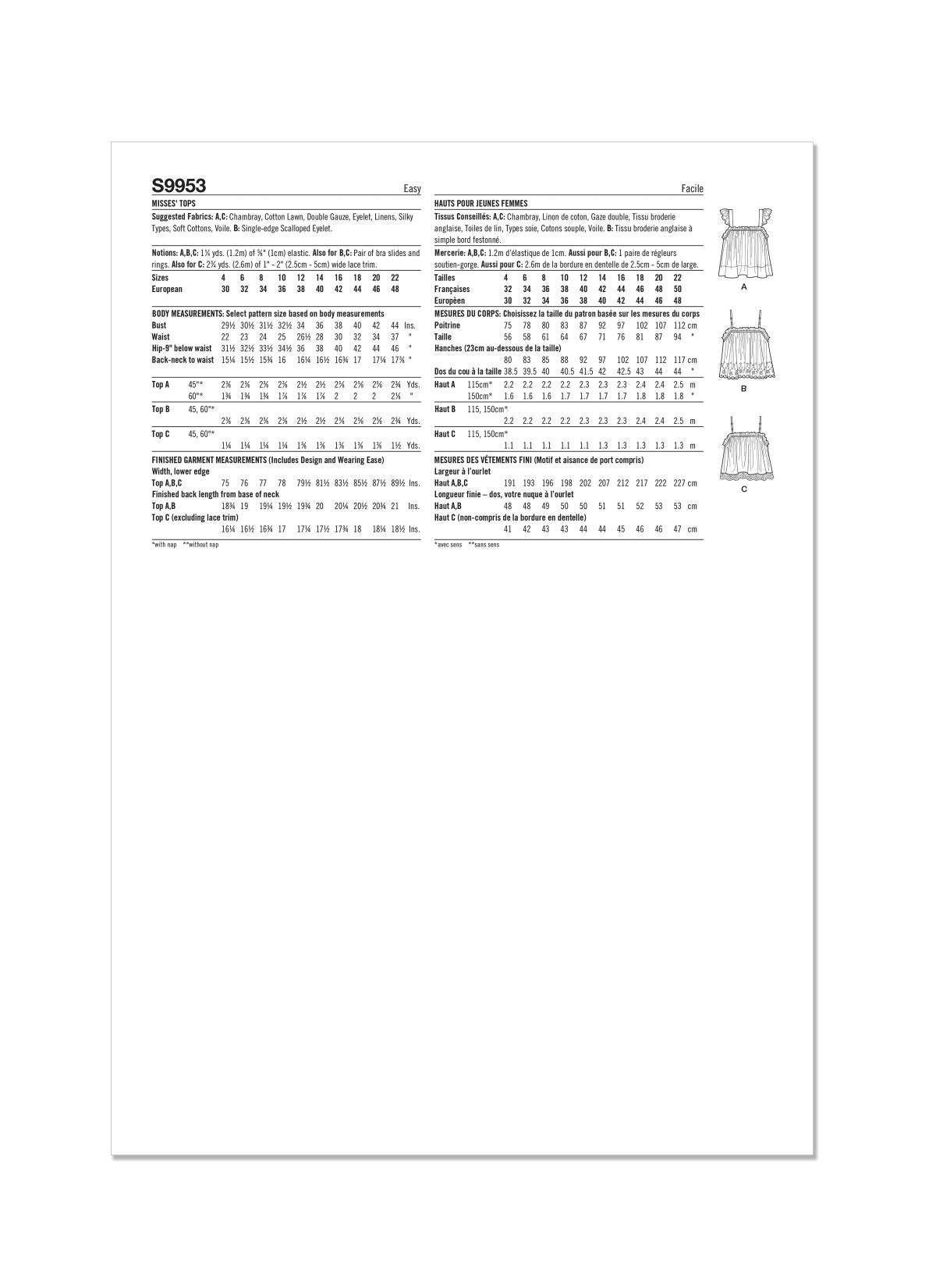 Simplicity Sewing Pattern S9953 Misses' Tops