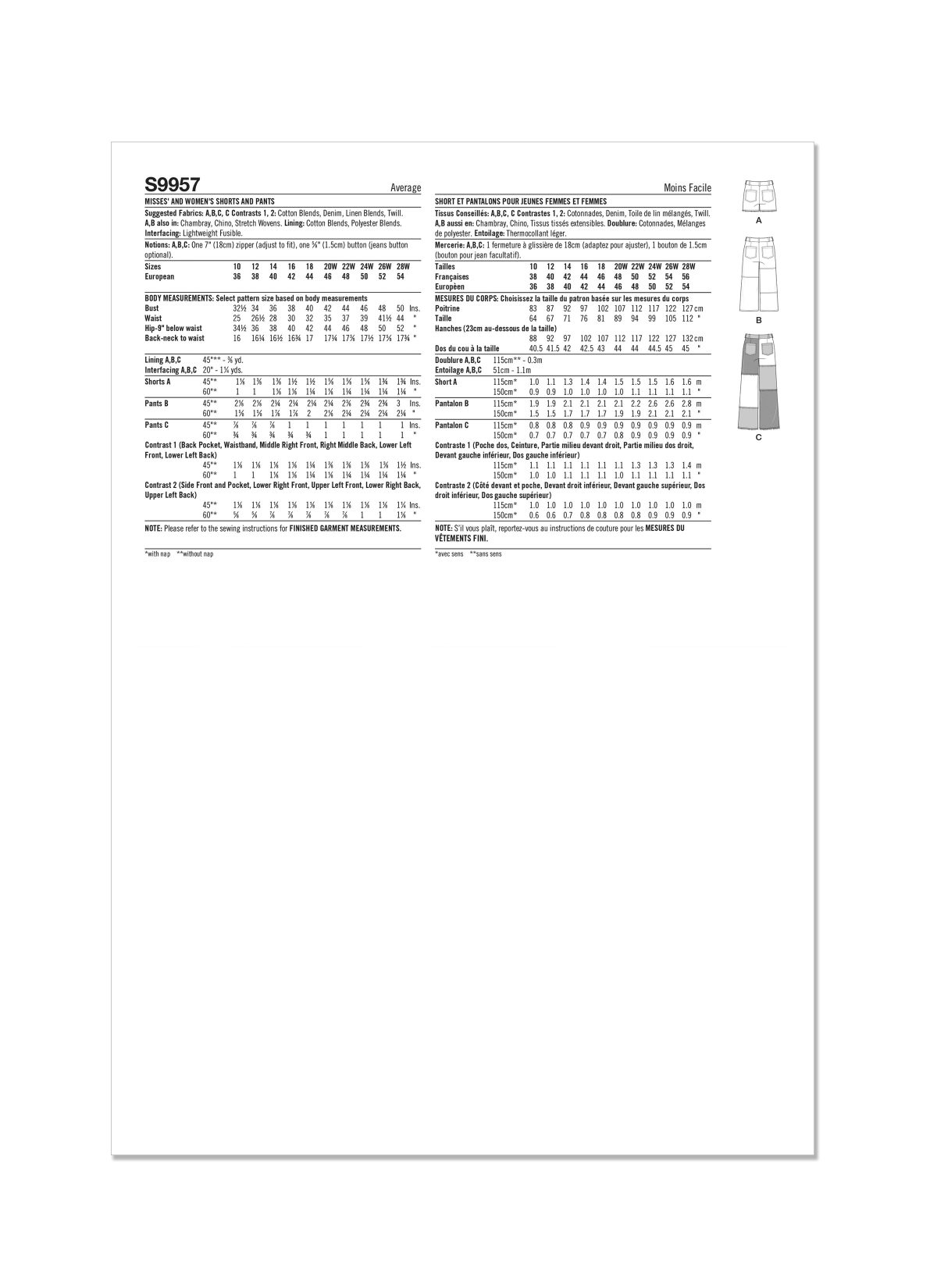 Simplicity Sewing Pattern S9957 Misses' and Women's Shorts and trousers