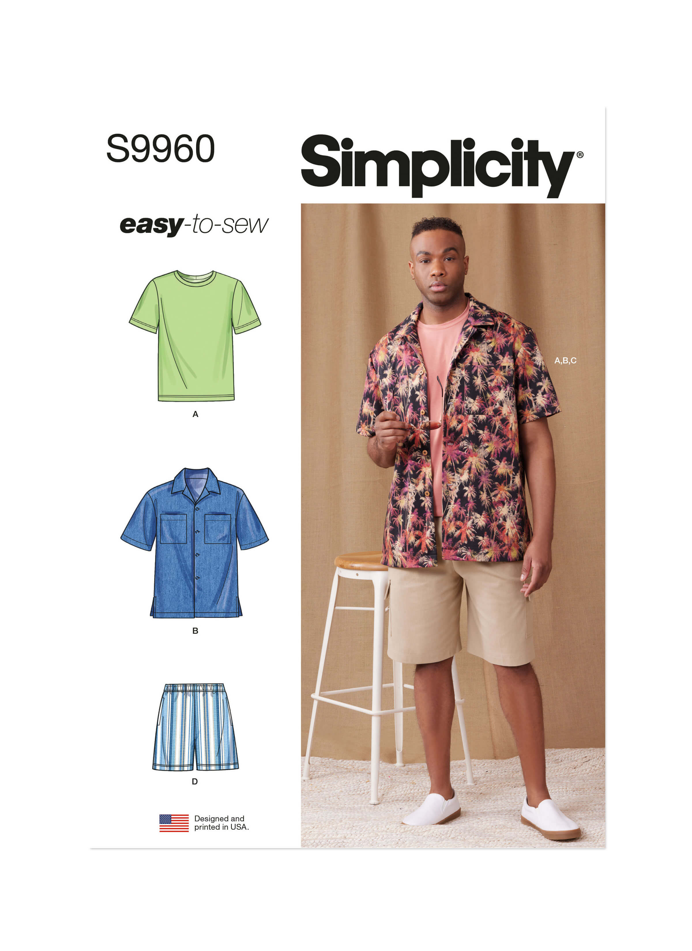 Simplicity Sewing Pattern S9960 Men's Knit T-Shirt, Shirt and Shorts