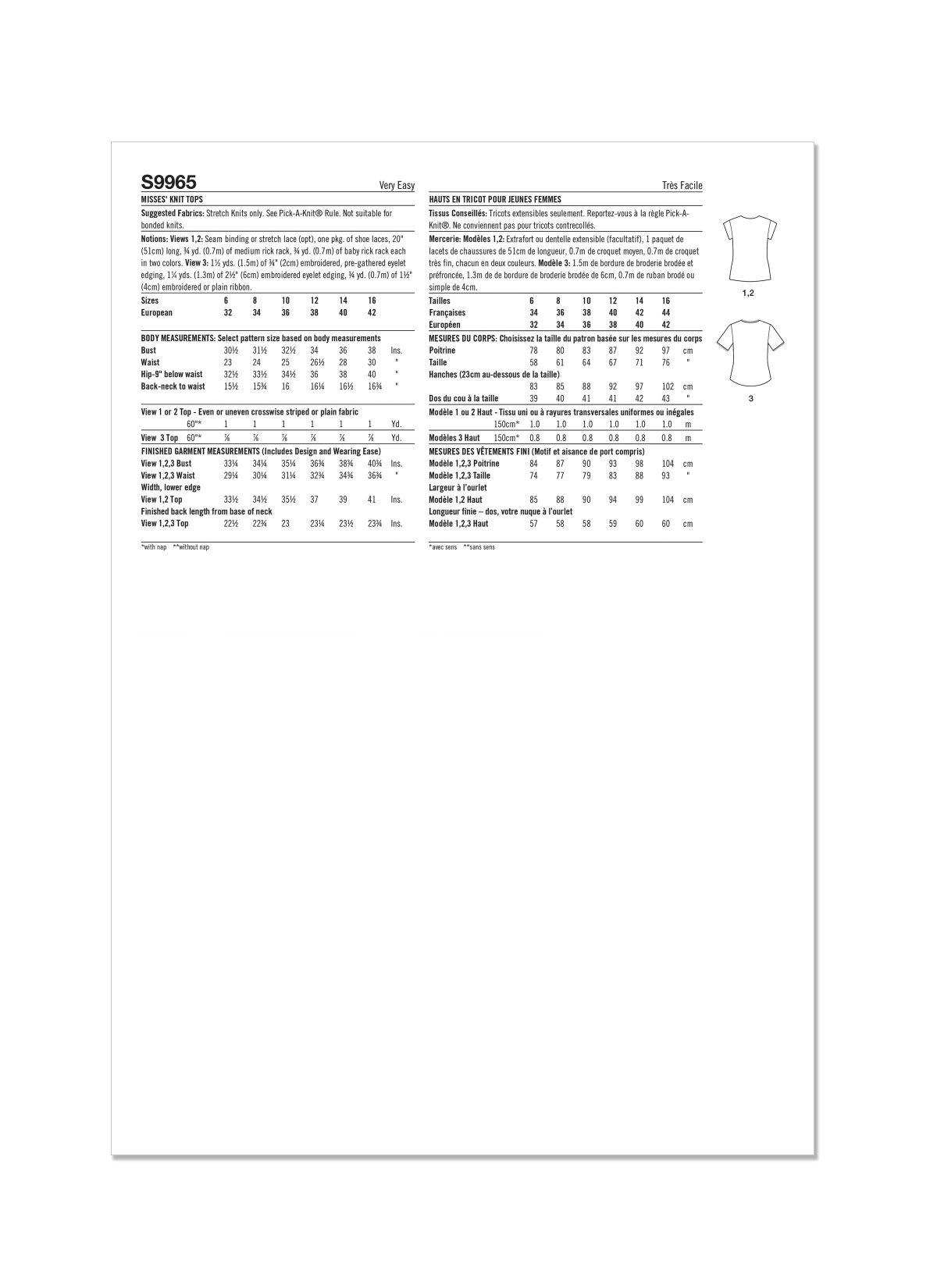 Simplicity Sewing Pattern S9965 Misses' Knit Tops