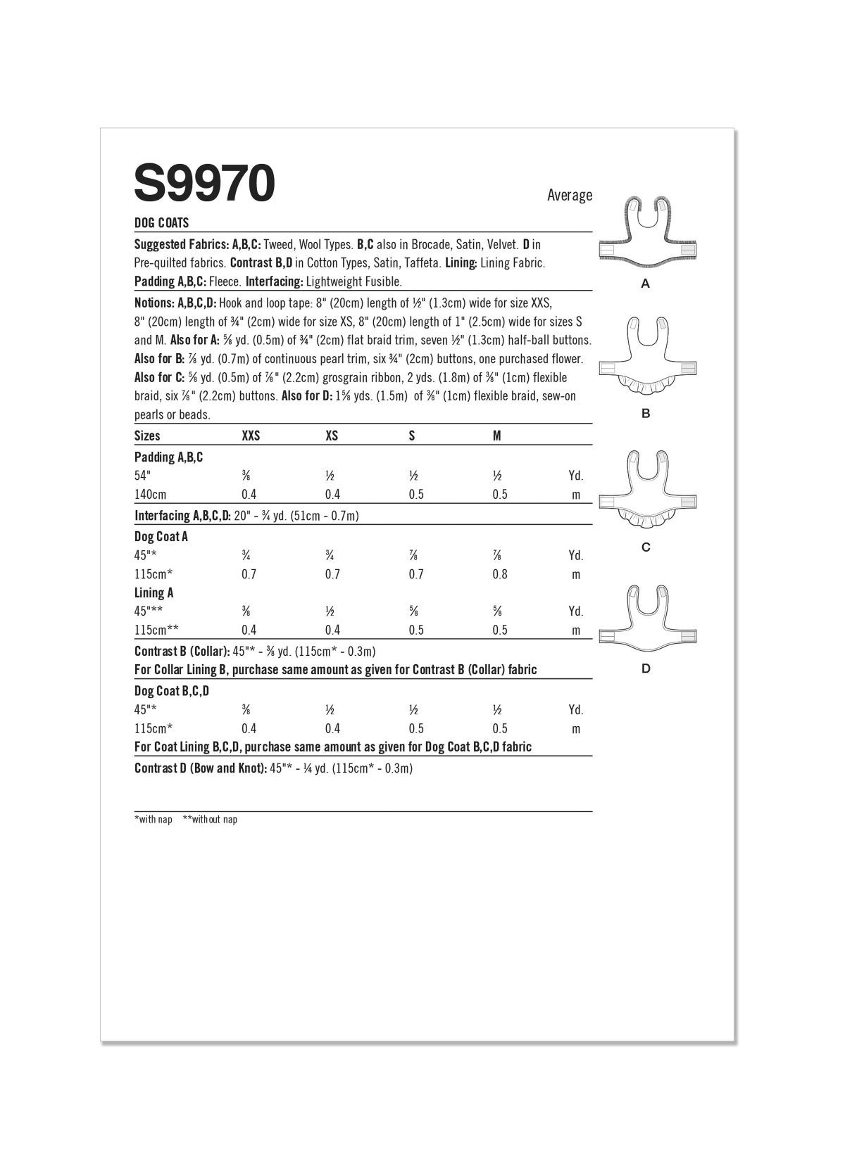 Simplicity Sewing Pattern S9970 Dog Coats