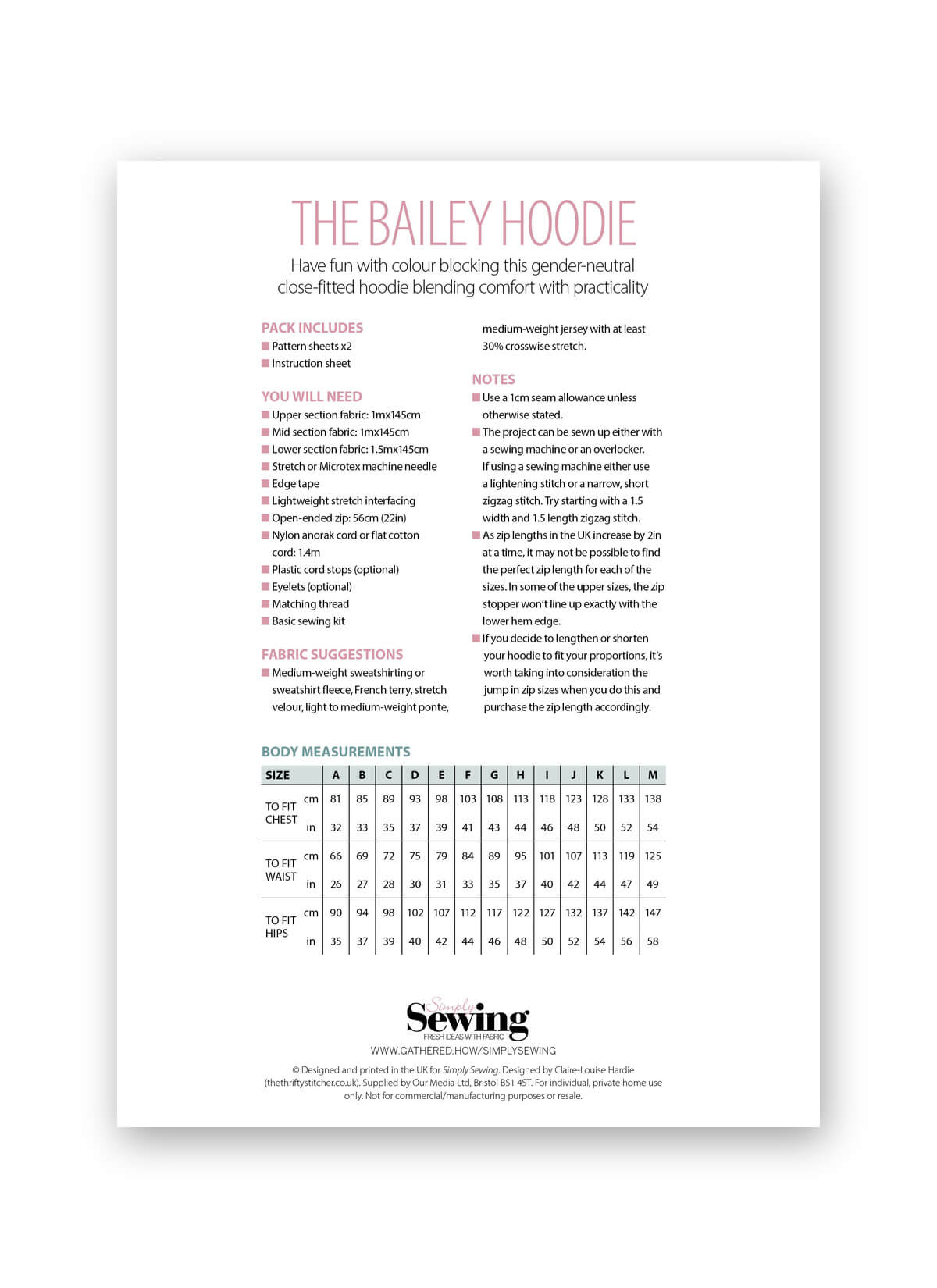 Simply Sewing Bailey Hoodie PDF Sewing Pattern