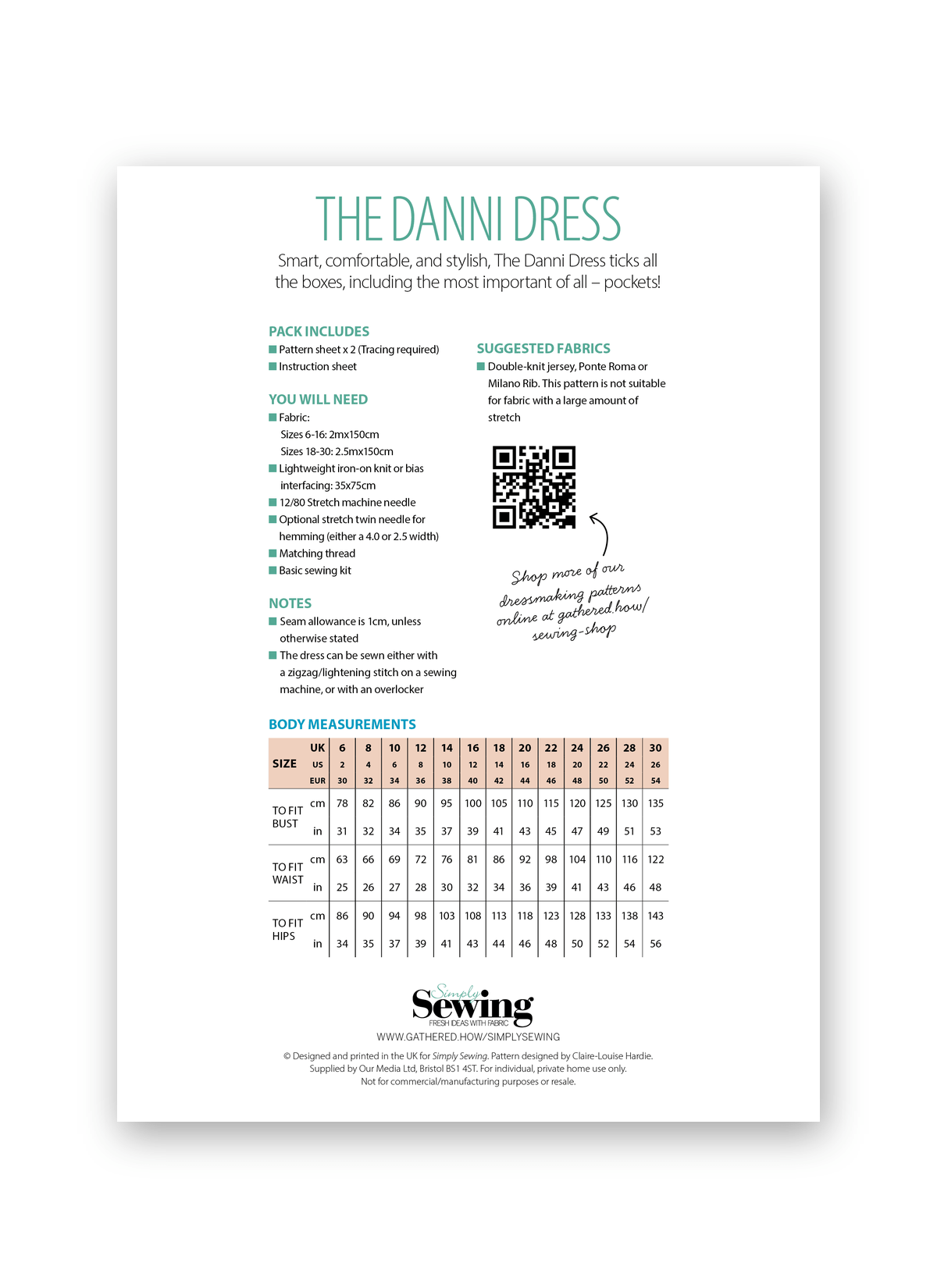 Simply Sewing Danni Dress PDF Sewing Pattern