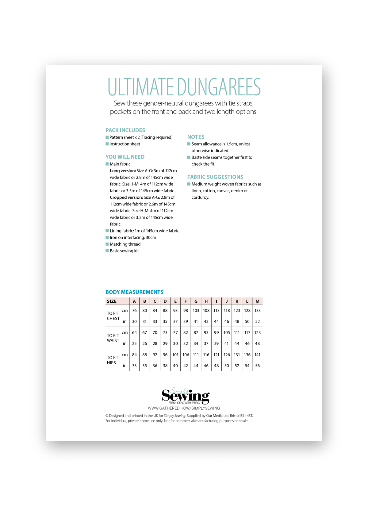 Simply Sewing Ultimate Dungarees PDF Sewing Pattern
