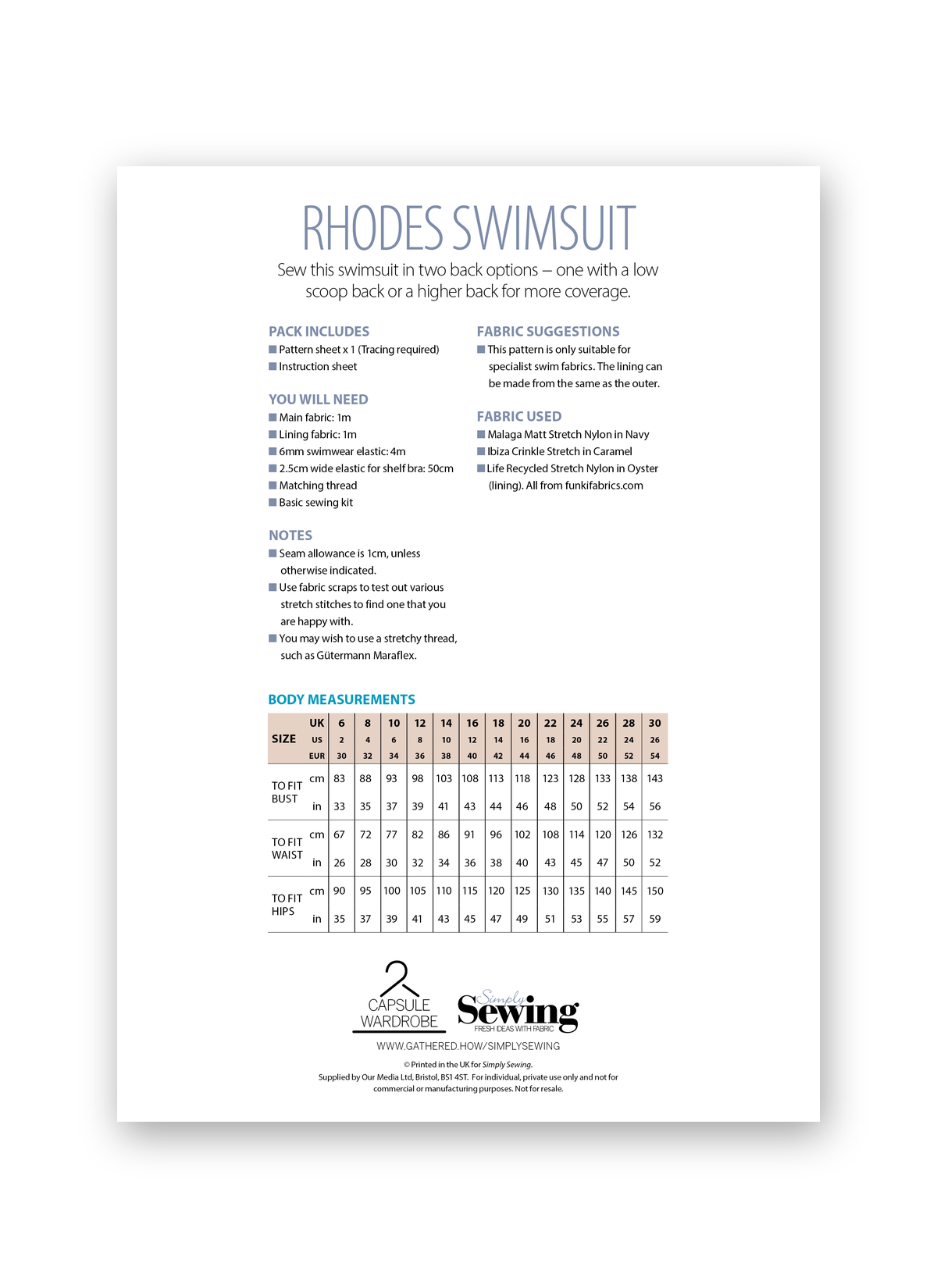 Simply Sewing Rhodes Swimsuit PDF Sewing Pattern