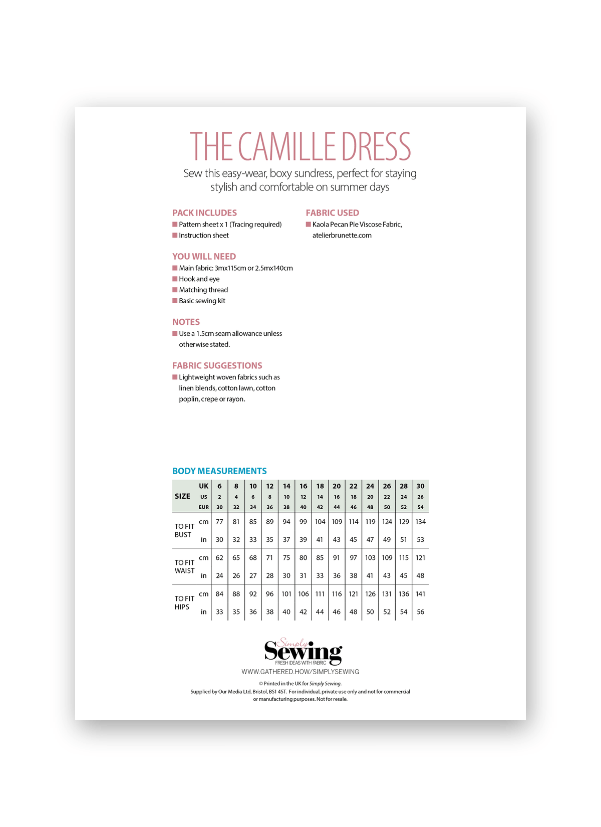 Simply Sewing Camille Dress PDF Sewing Pattern