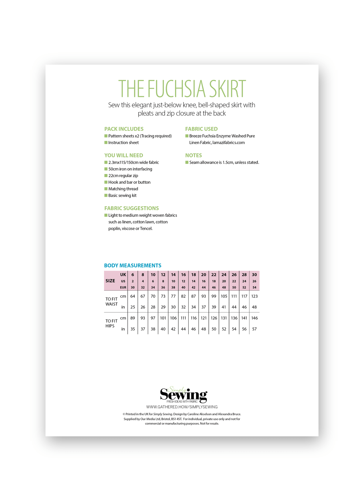 Simply Sewing Fuchsia Midi Skirt PDF Sewing Pattern