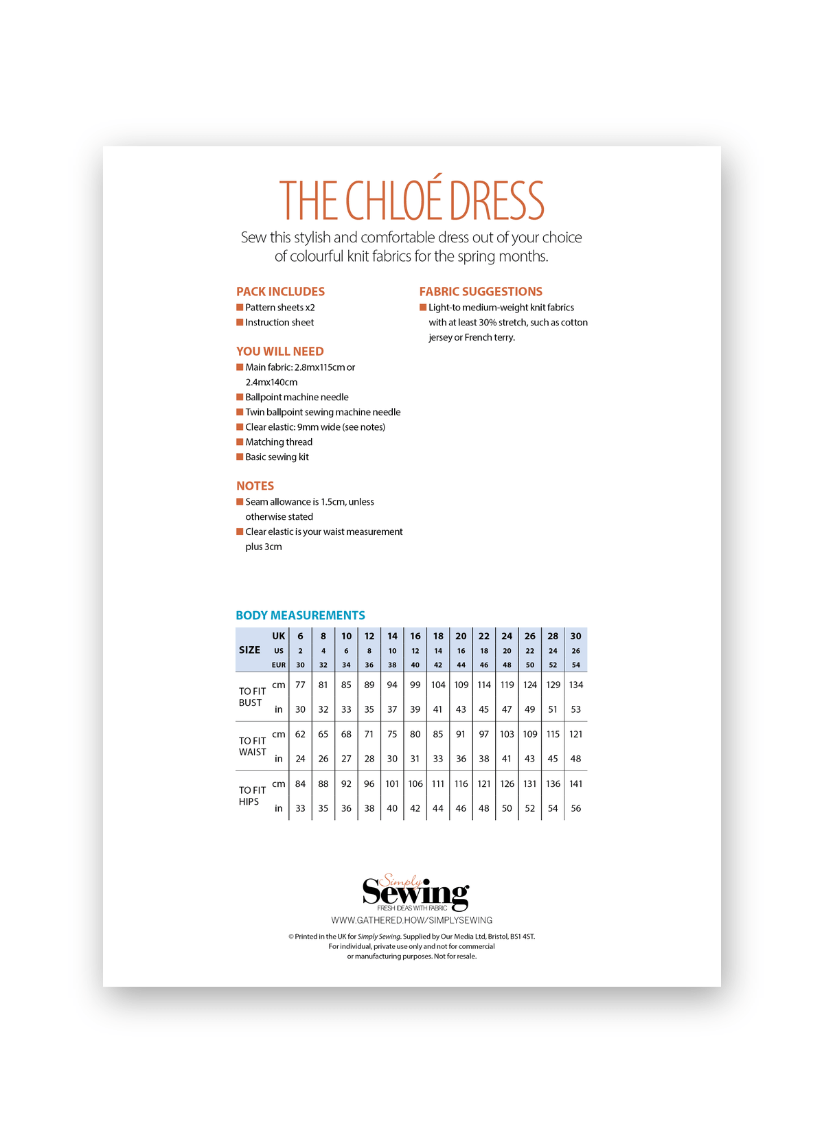Simply Sewing Chloe Dress PDF Sewing Pattern