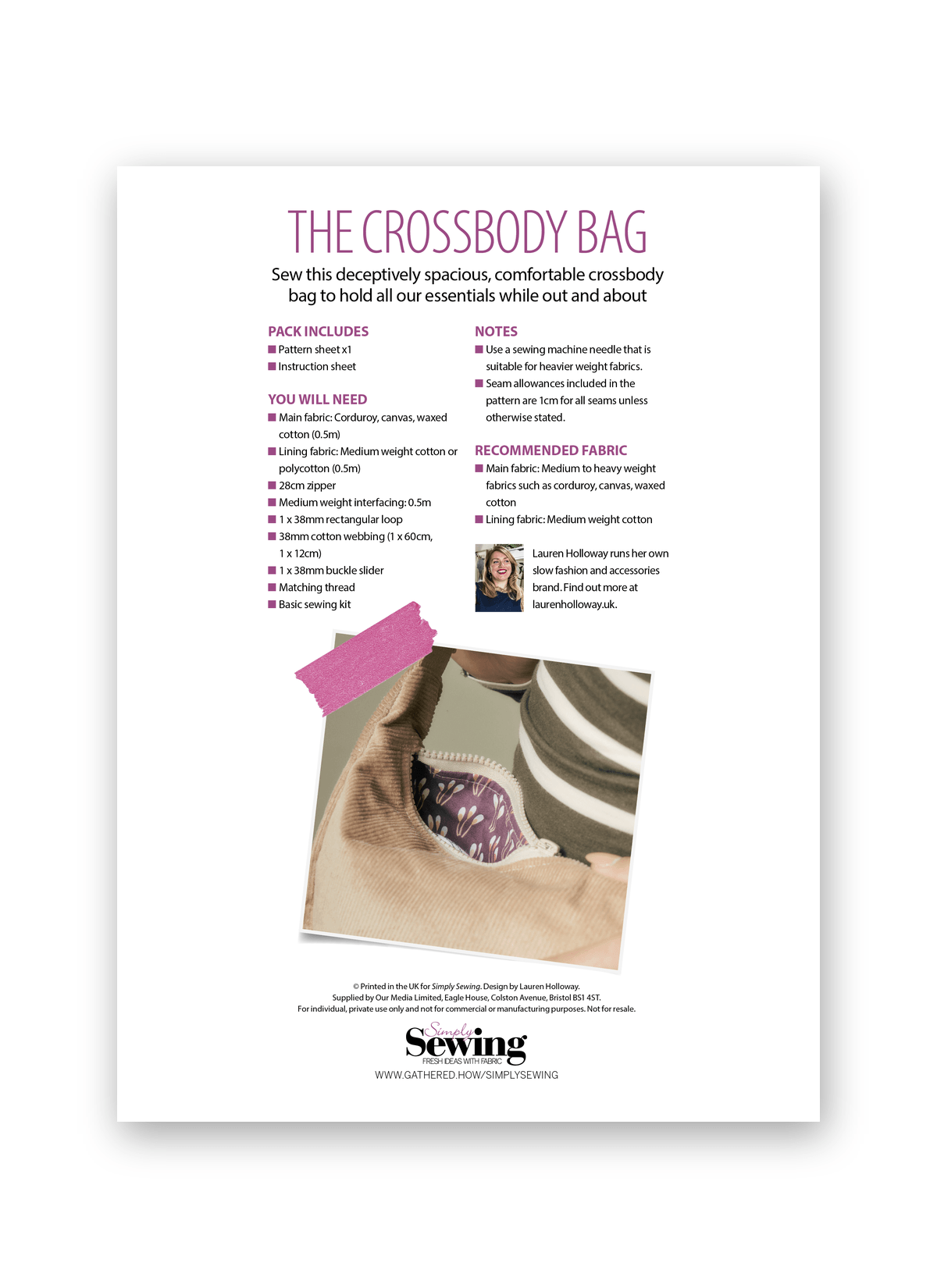 Simply Sewing Crossbody Bag PDF Sewing Pattern