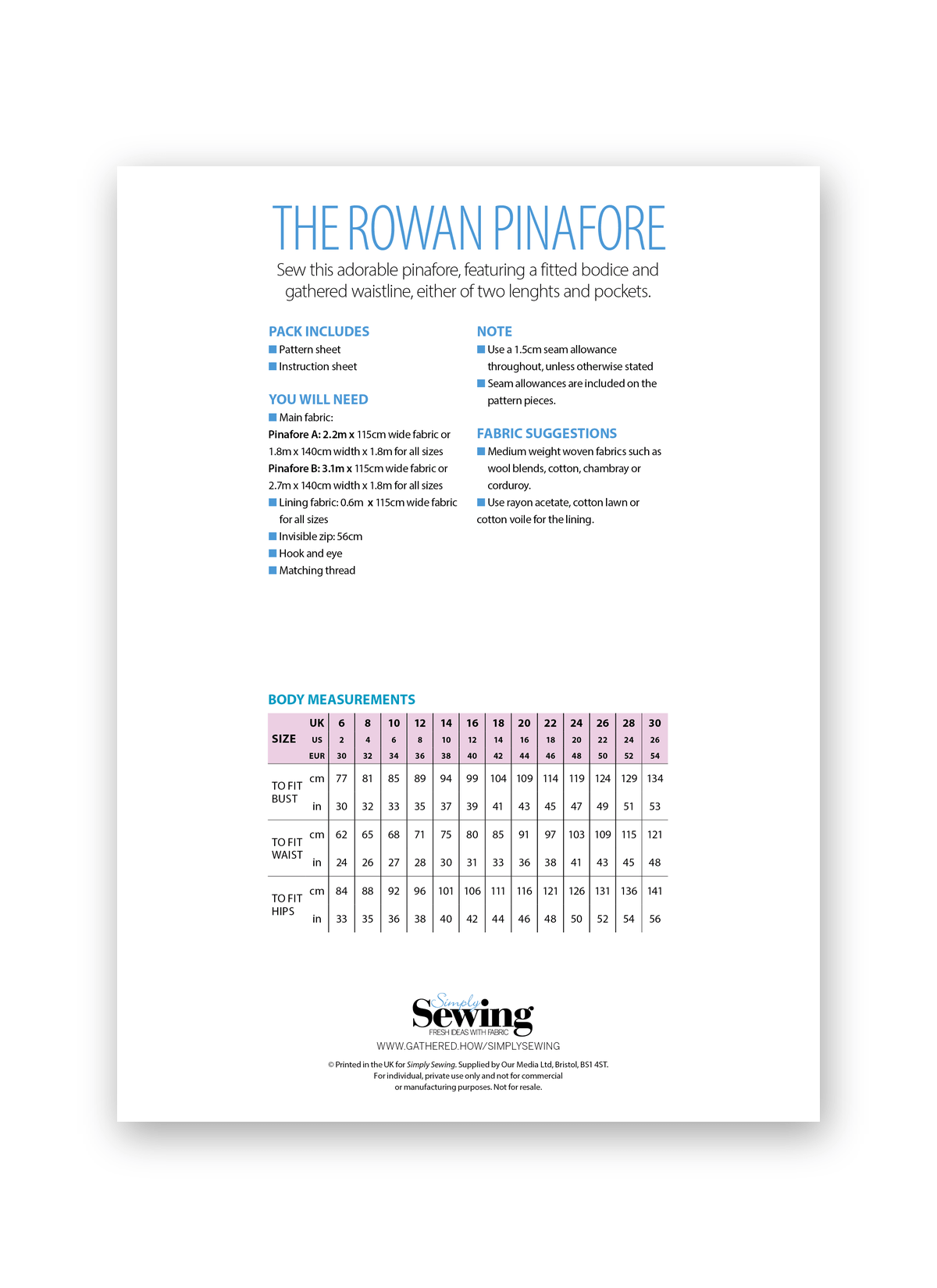 Simply Sewing Rowan Dress PDF Sewing Pattern