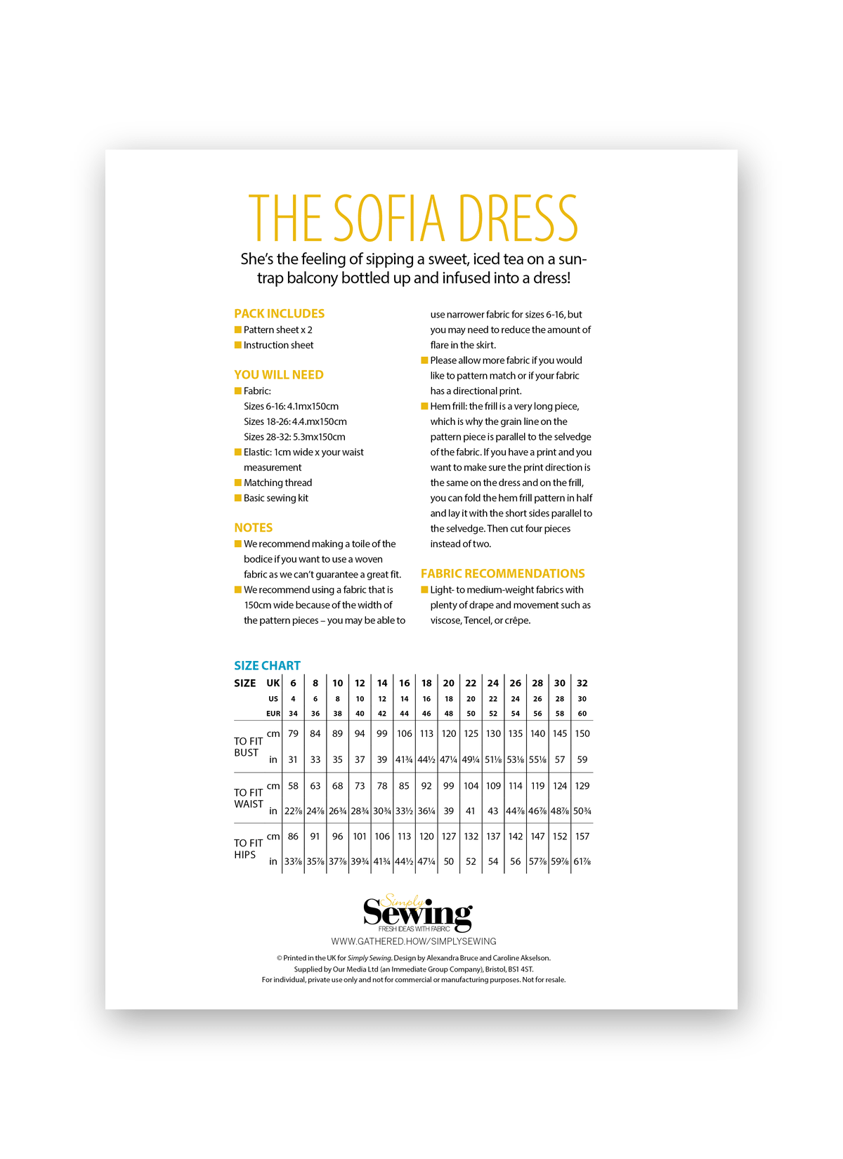 Simply Sewing Sofia Dress PDF Sewing Pattern