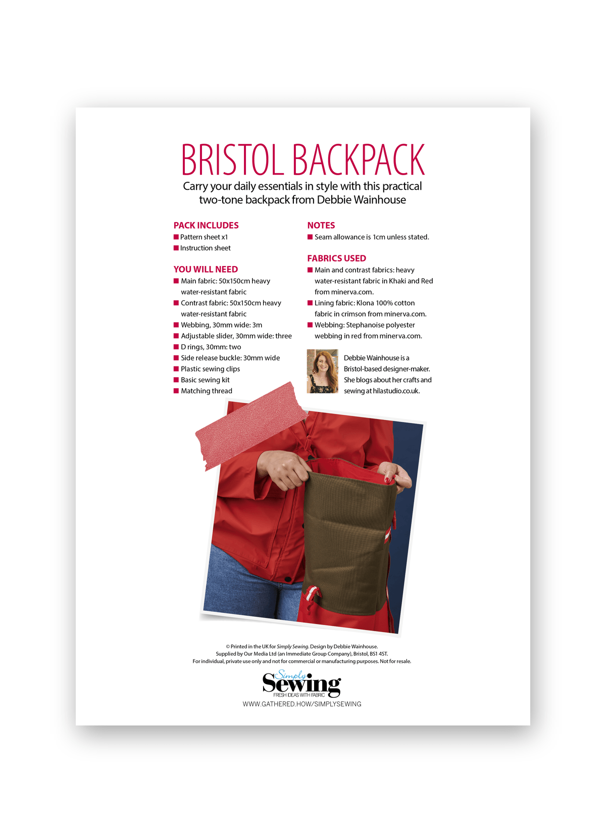 Simply Sewing Bristol Backpack PDF Sewing Pattern