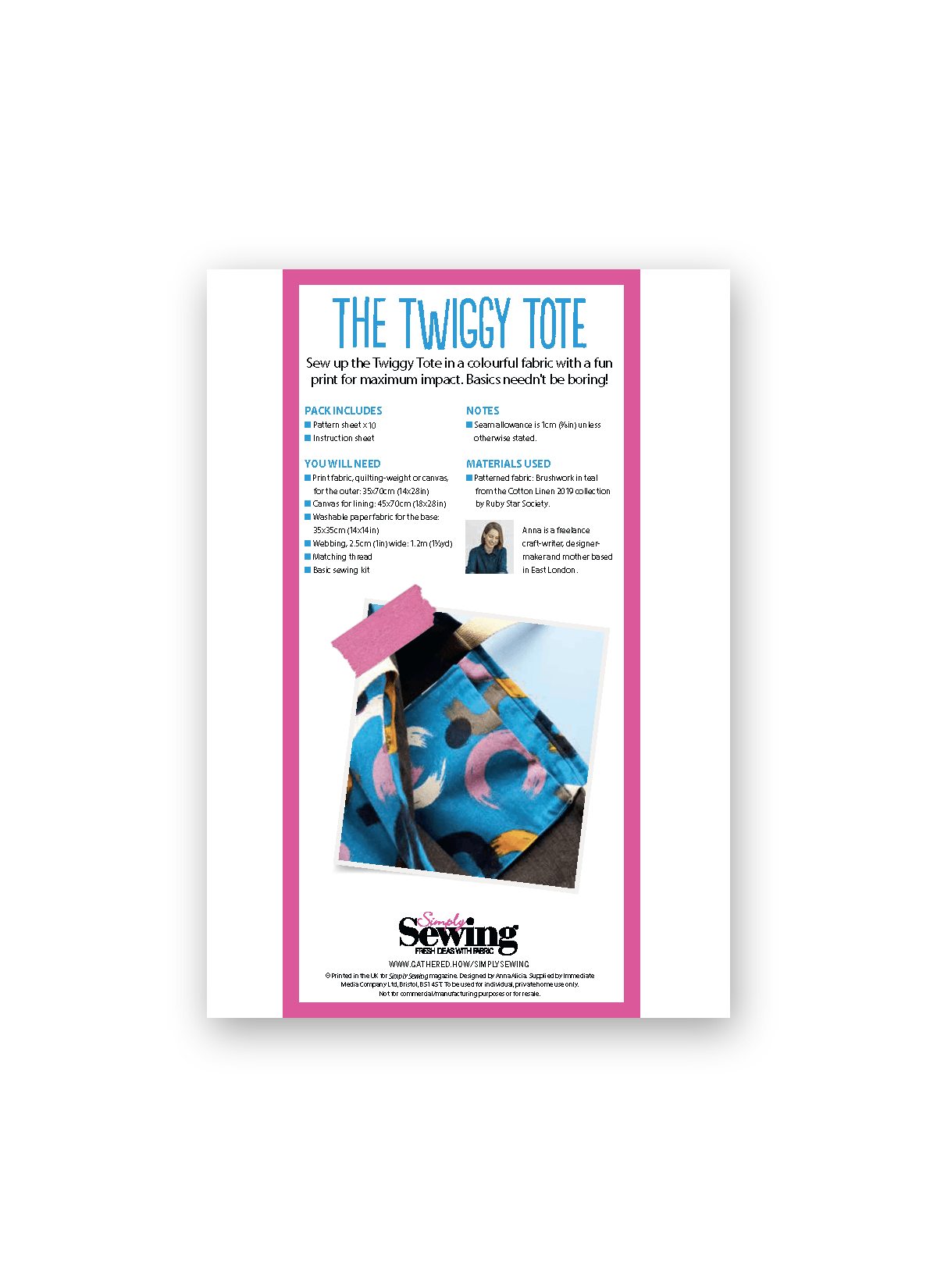 Simply Sewing Twiggy Tote PDF Sewing Pattern