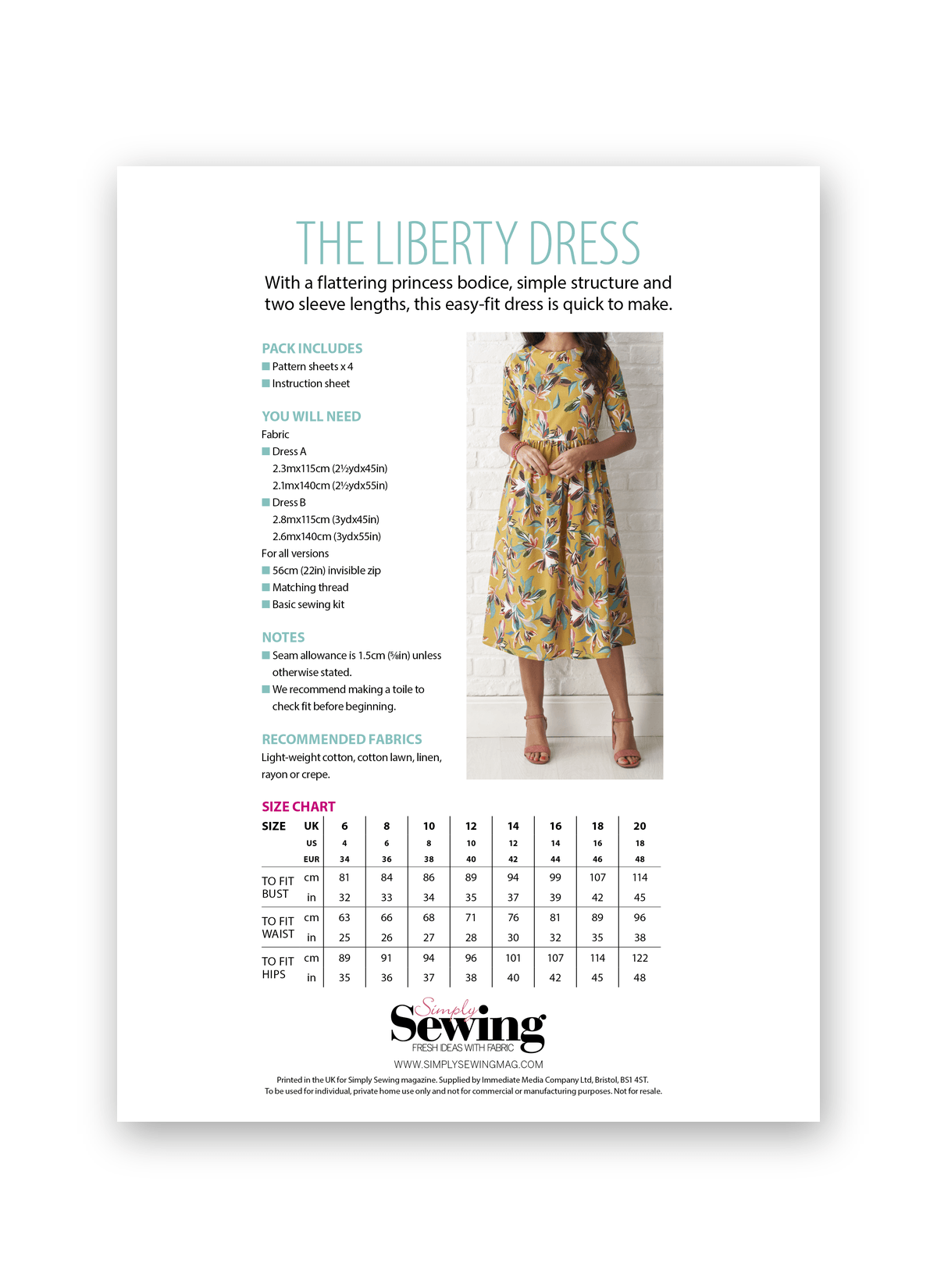 Simply Sewing Liberty Dress PDF Sewing Pattern